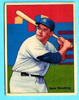 Picture, Helmar Brewing, Helmar This Great Game Card # 107, Woodling, Gene, Side view batting; building, New York Yankees